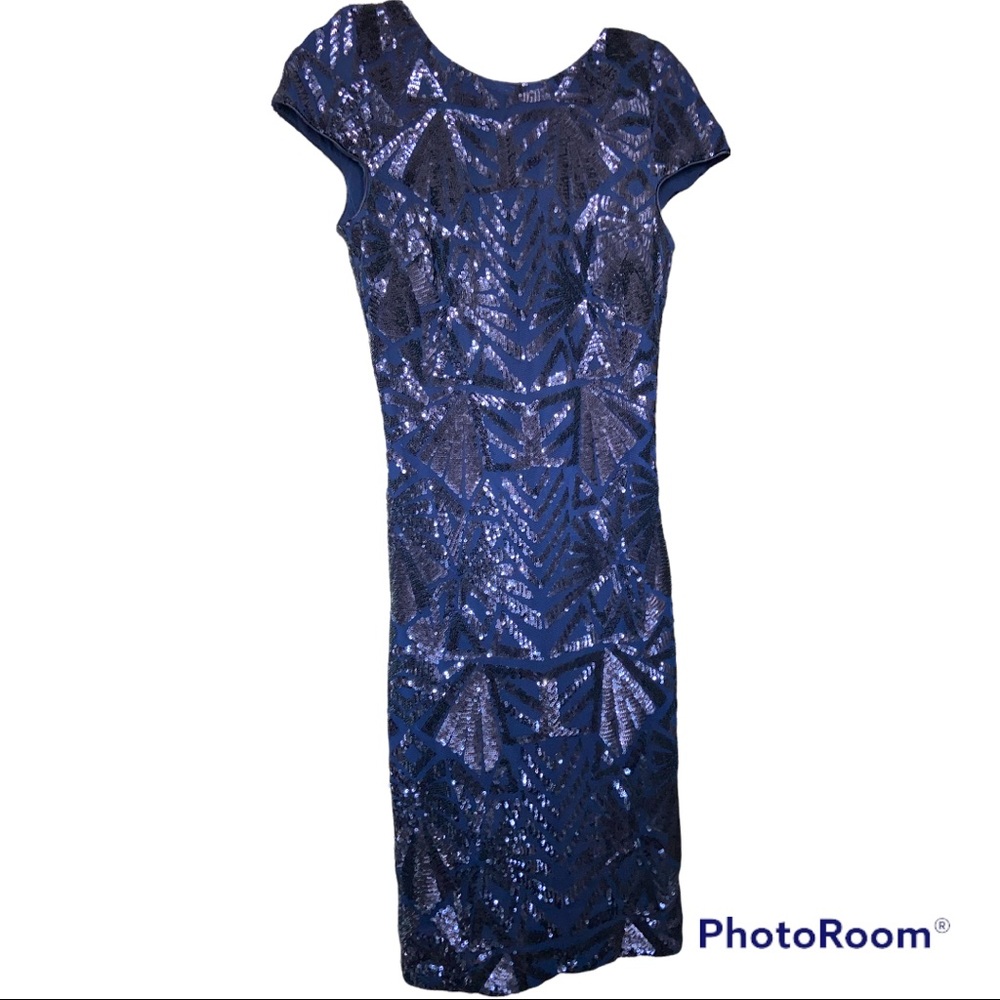 Dress the Population Blue Sequin Midi Dress
